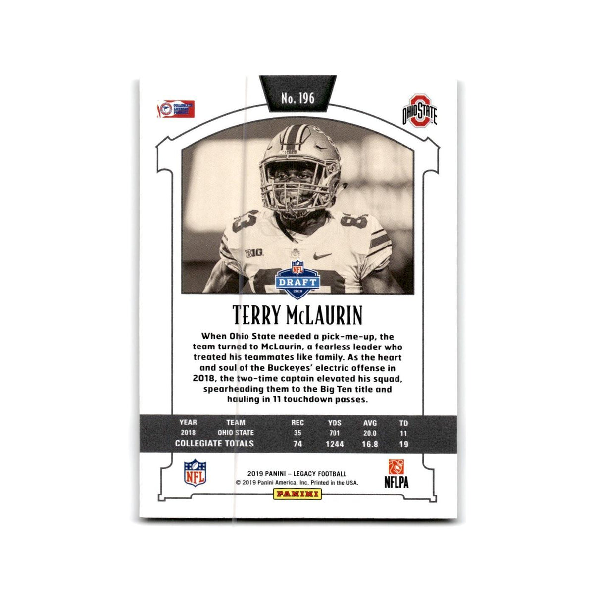 Terry McLaurin Rookie 2019 Panini Legacy #196 Ohio State Buckeyes NM