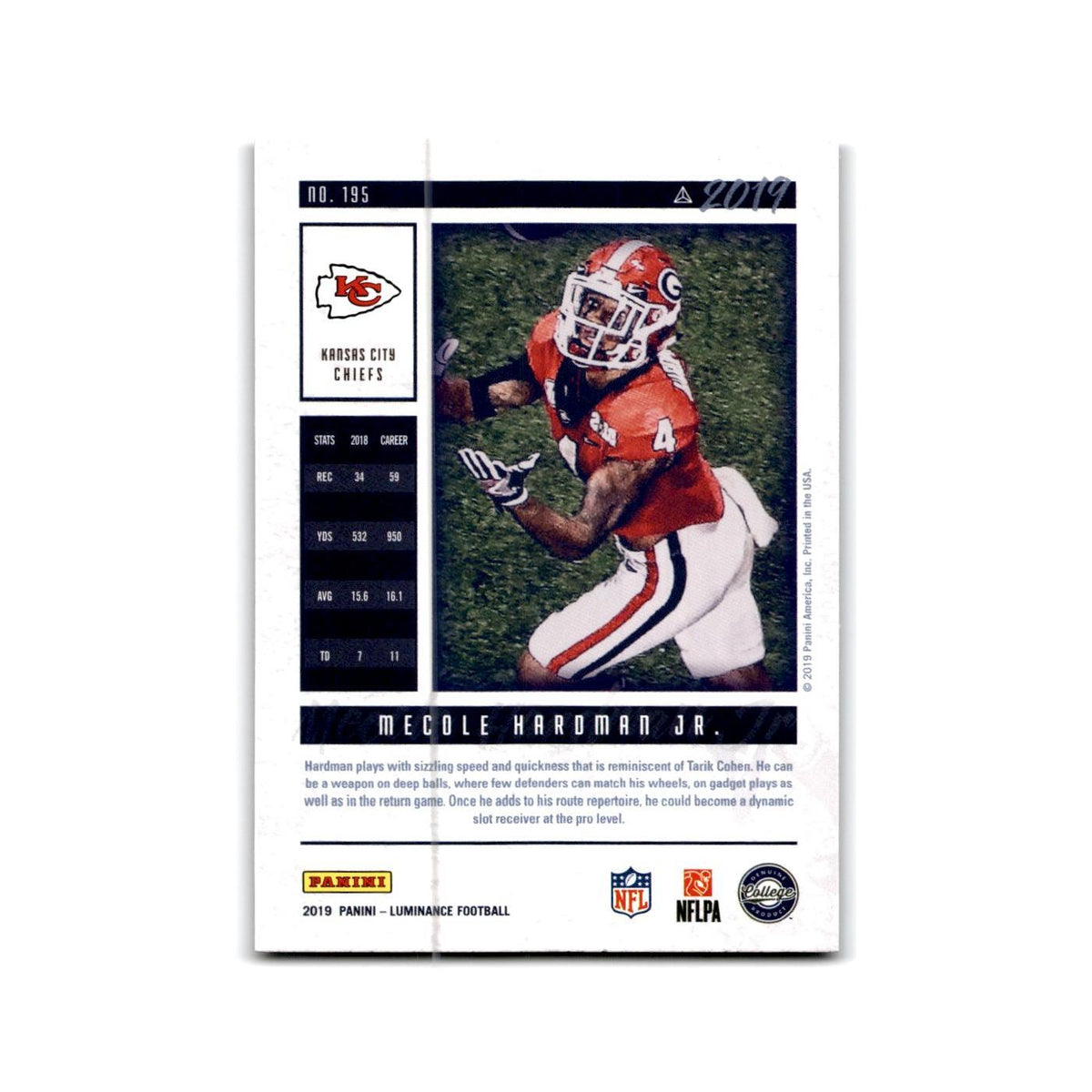 Mecole Hardman Jr. Rookie 2019 Panini Luminance #195 Kansas City Chiefs NM