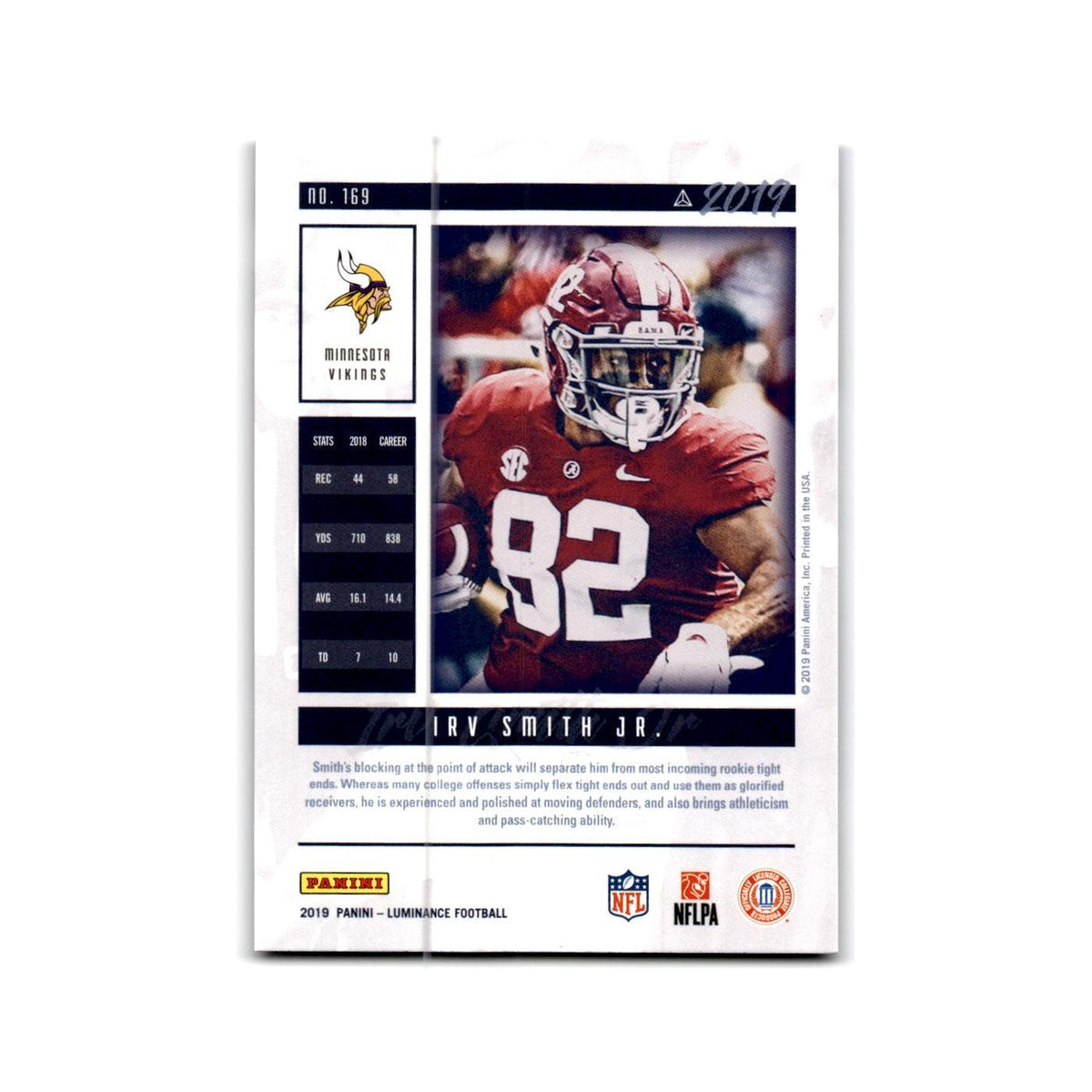 Irv Smith Jr. Rookie 2019 Panini Luminance #169 Minnesota Vikings NM