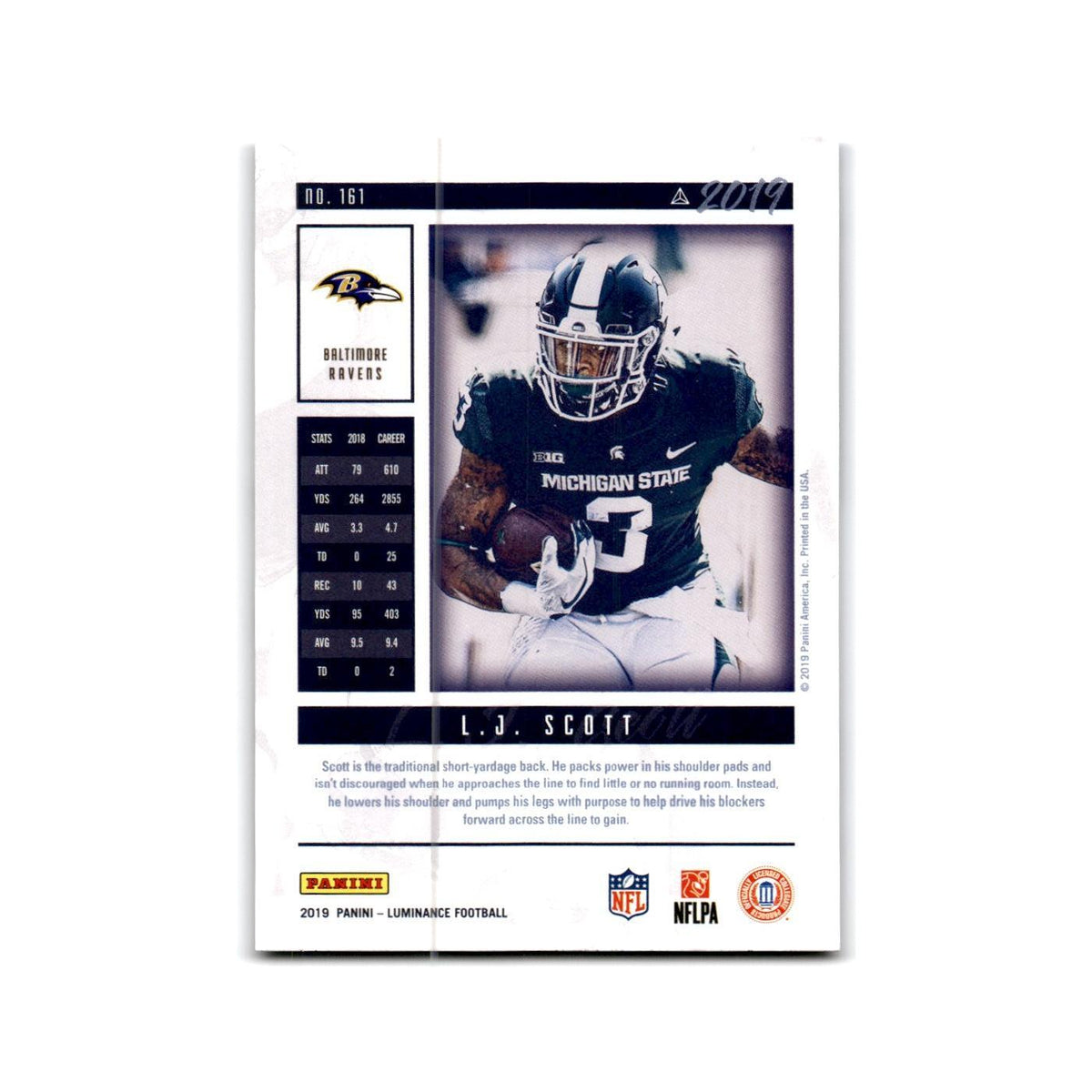 L.J. Scott Rookie 2019 Panini Luminance #161 Baltimore Ravens Football Card NM
