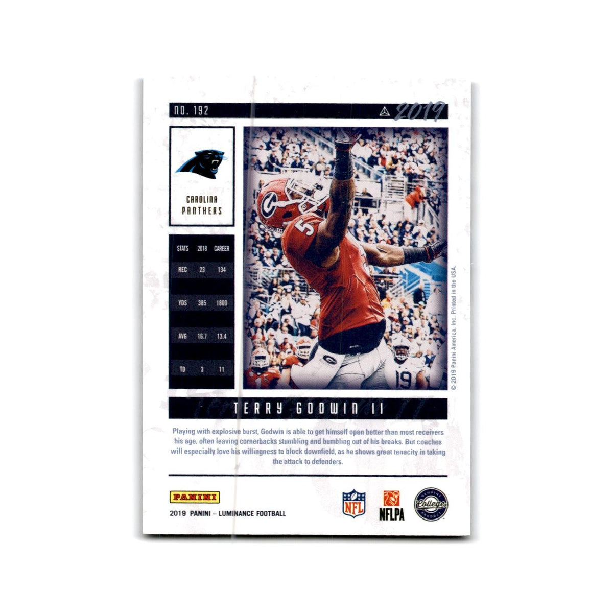 Terry Godwin II Rookie 2019 Panini Luminance #192 Carolina Panthers NM
