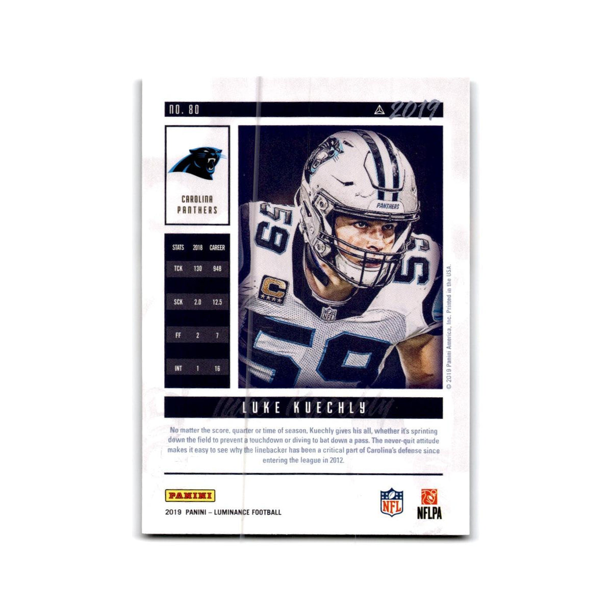 Luke Kuechly 2019 Panini Luminance #80 Carolina Panthers Football Card NM