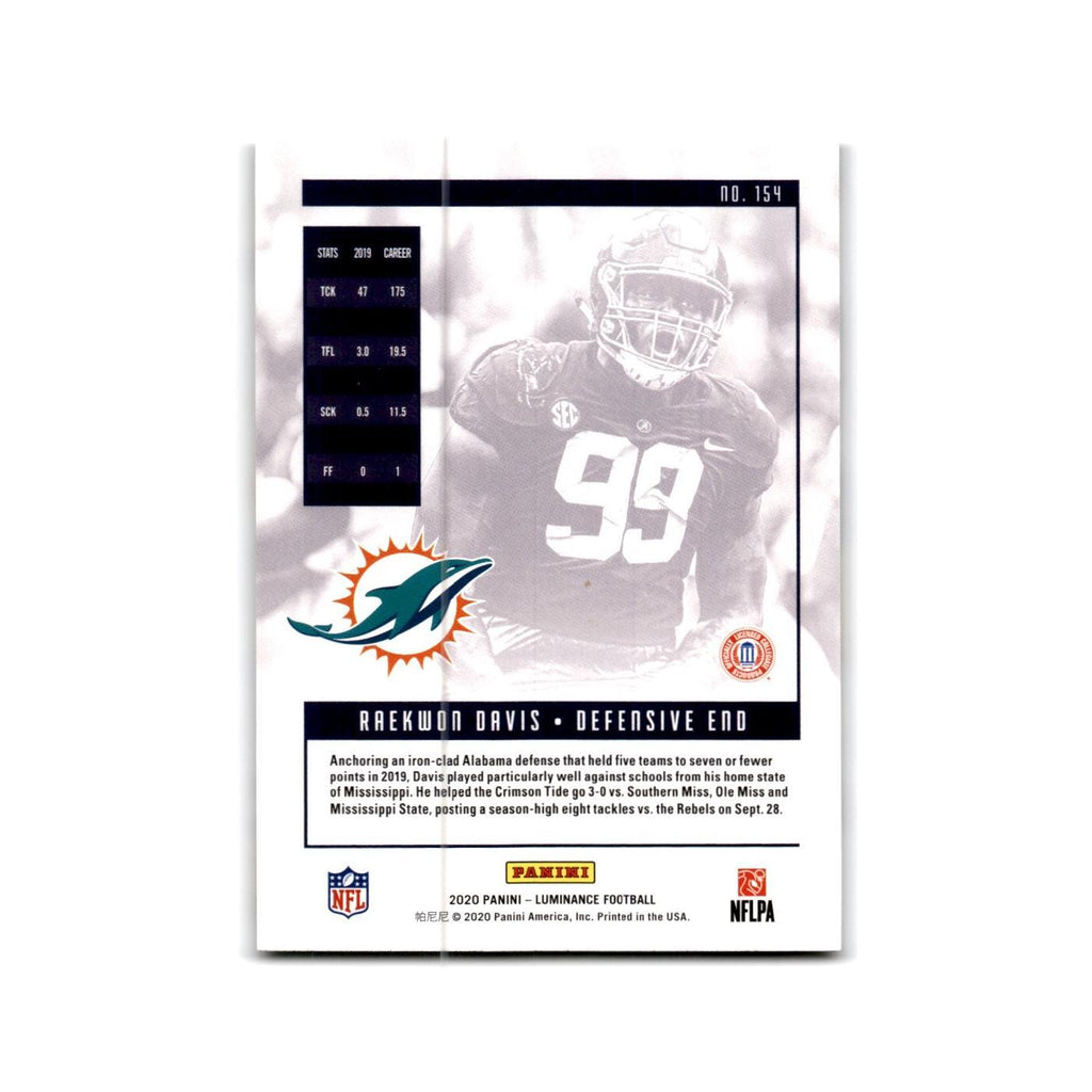 Raekwom Davis Rookie 2019 Panini Luminance #154 Miami Dolphins Football Card NM