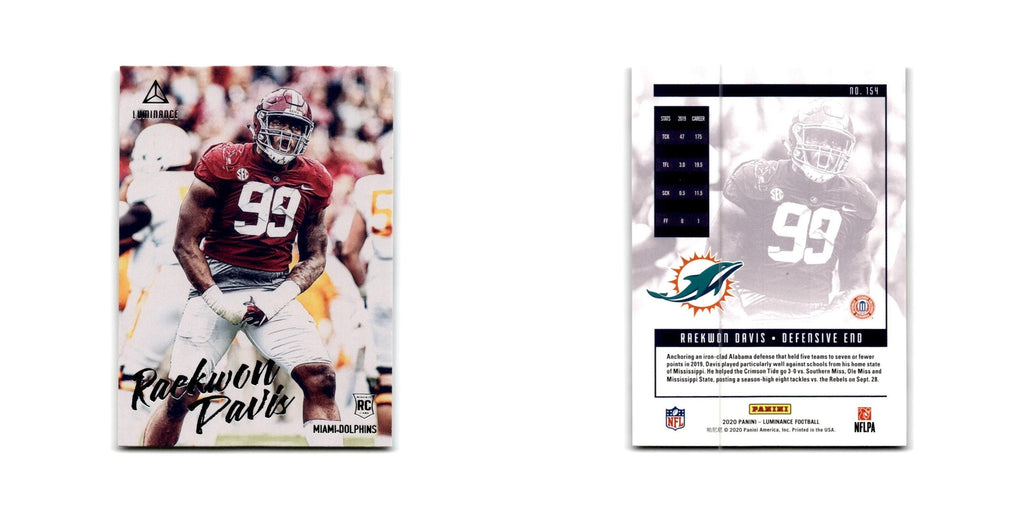 Raekwom Davis Rookie 2019 Panini Luminance #154 Miami Dolphins Football Card NM
