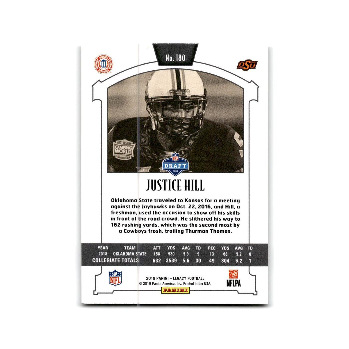 Justice Hill Rookie 2019 Panini Legacy #180 Oklahoma State Cowboys NM
