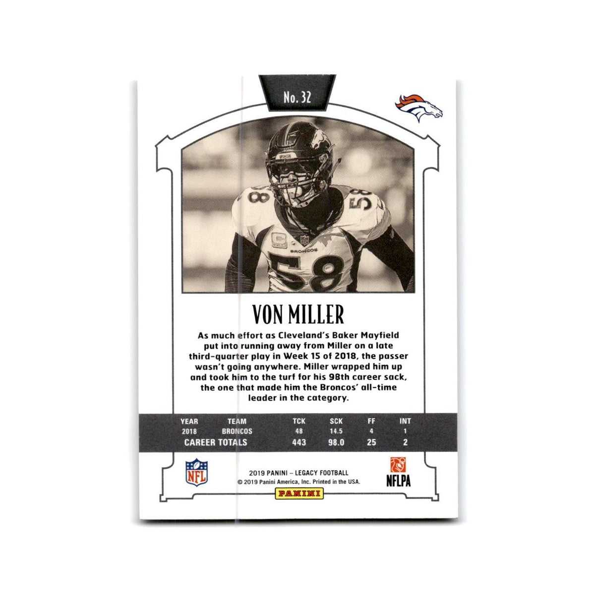 Von Miller 2019 Panini Legacy #32 Denver Broncos Football Card NM