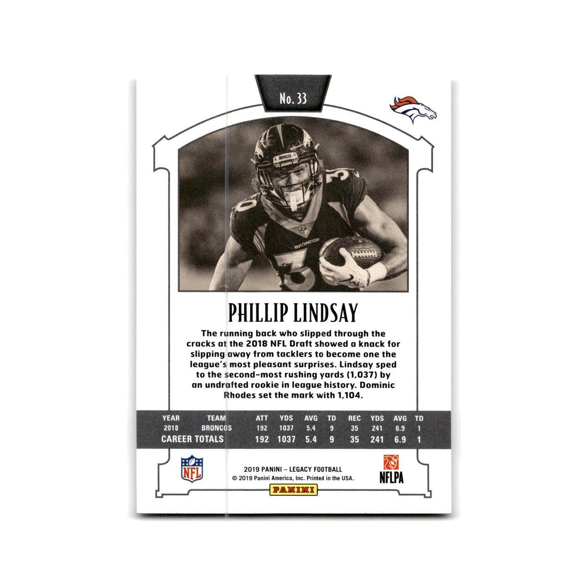 Phillip Lindsay 2019 Panini Legacy #33 Denver Broncos Football Card NM