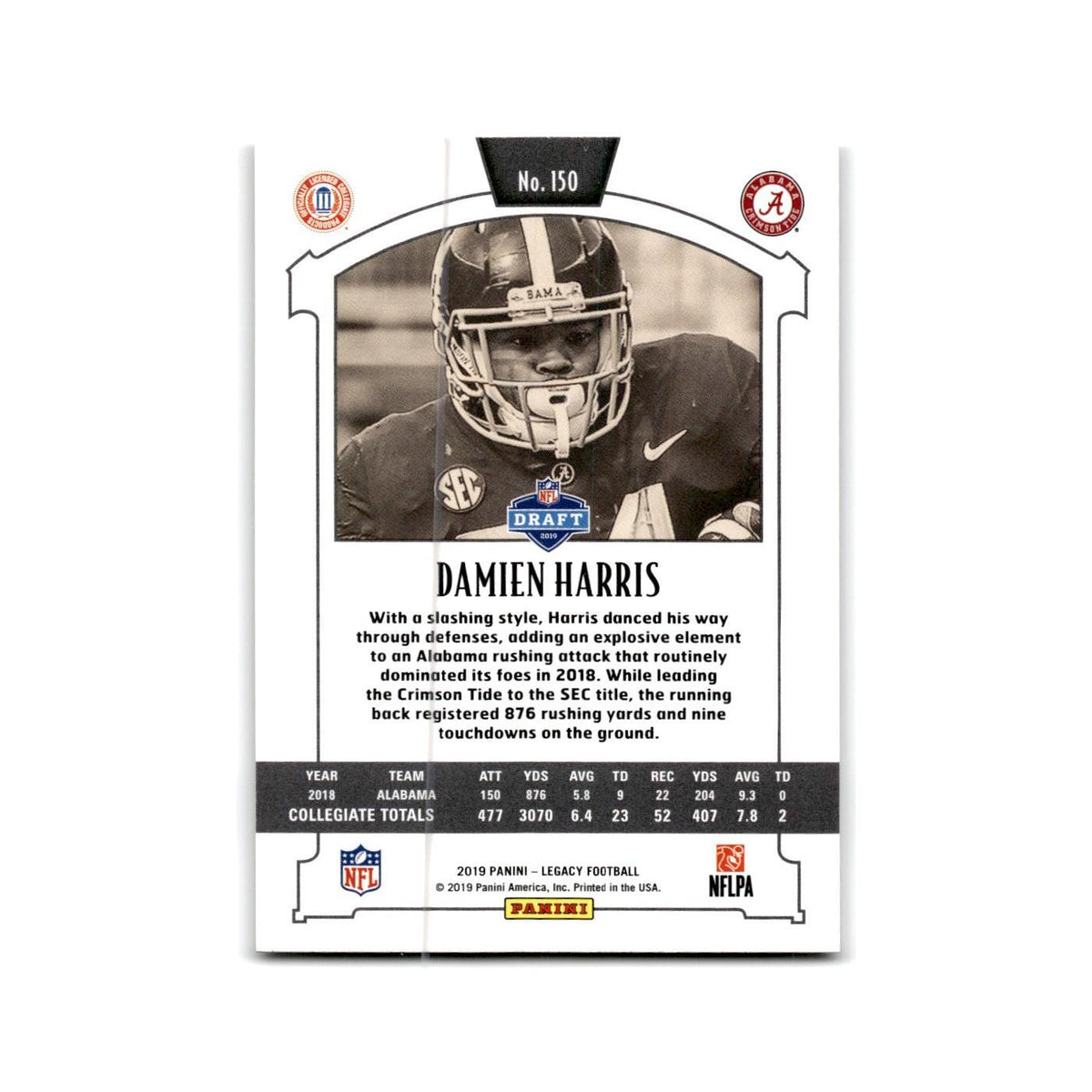 Damien Harris Rookie 2019 Panini Legacy #150 Alabama Crimson Tide NM