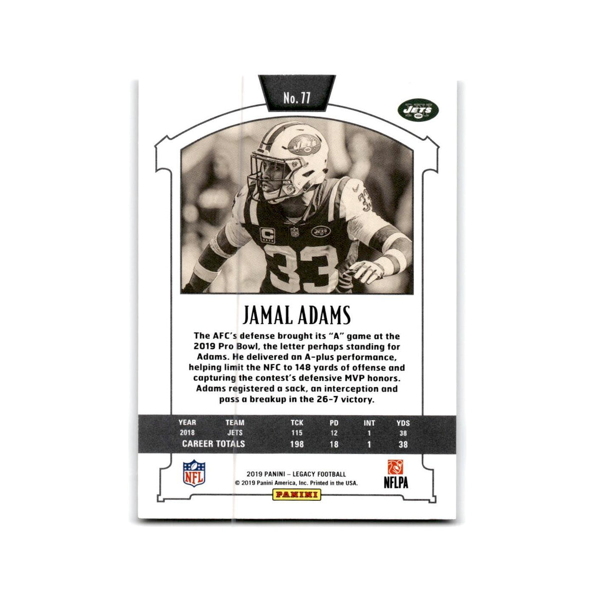 Jamal Adams 2019 Panini Legacy #77 New York Jets Football Card NM