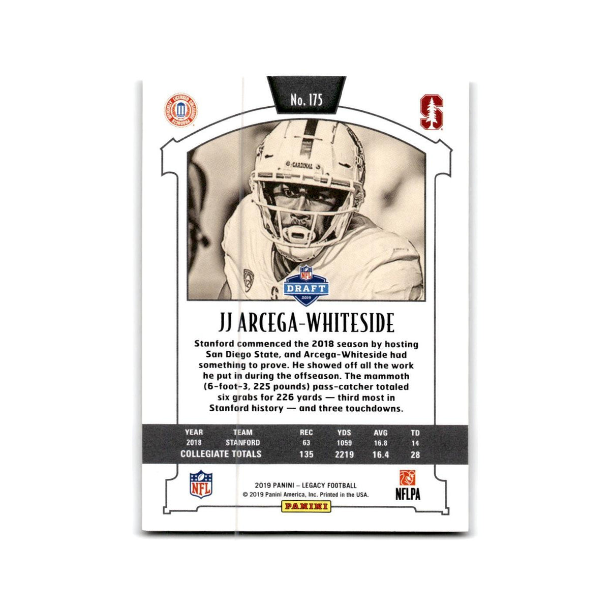 JJ Arcega-Whiteside Rookie 2019 Panini Legacy #175 Stanford Cardinal NM