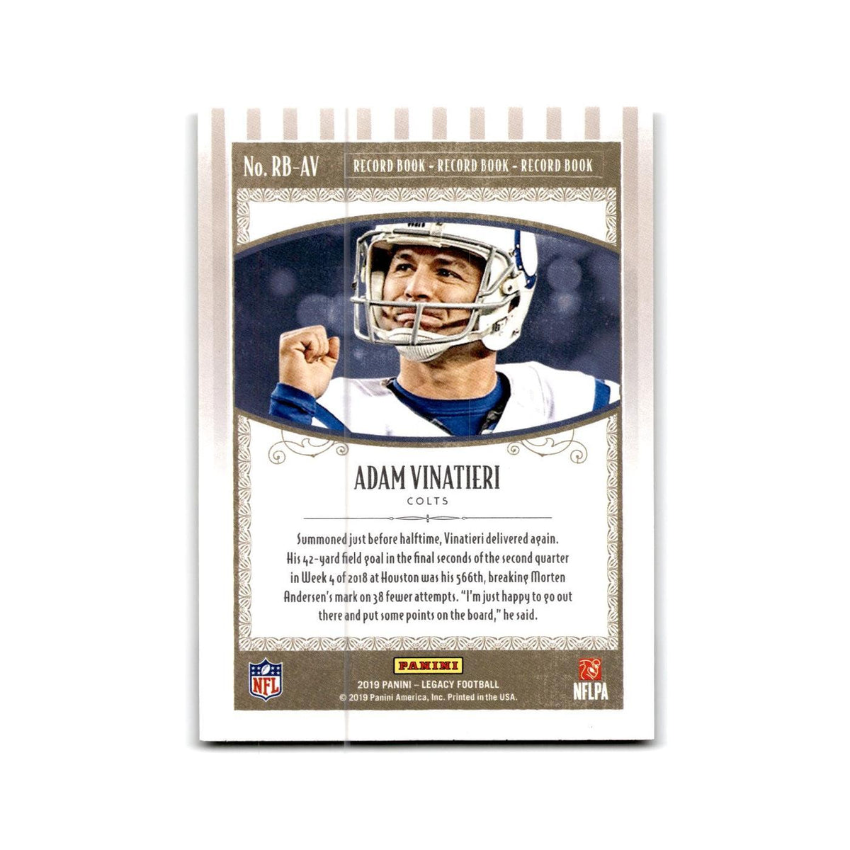 Adam Vinatieri 2019 Panini Legacy Record Book #RB-AV Indianapolis Colts NM