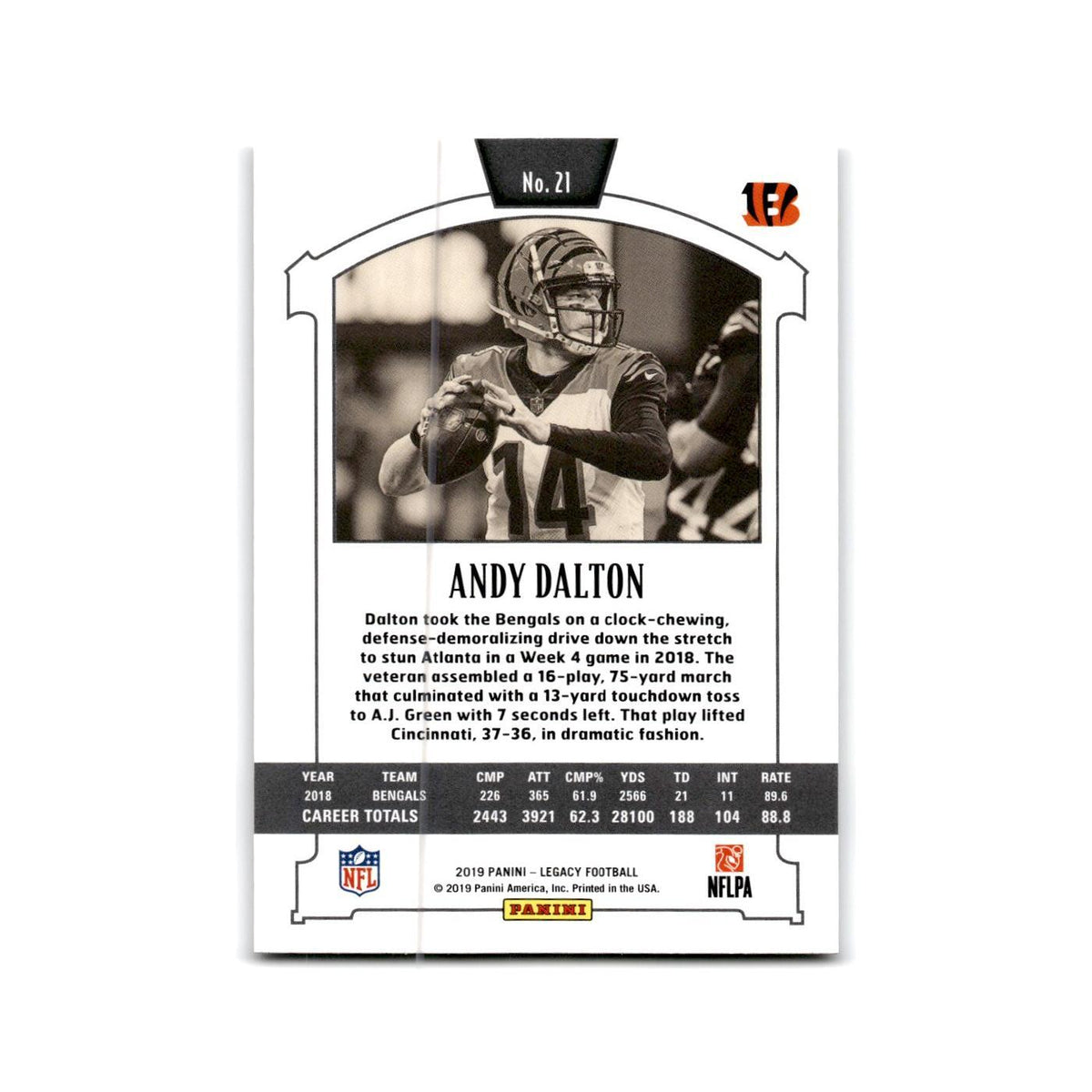 Andy Dalton 2019 Panini Legacy #21 Cincinnati Bengals Football Card NM