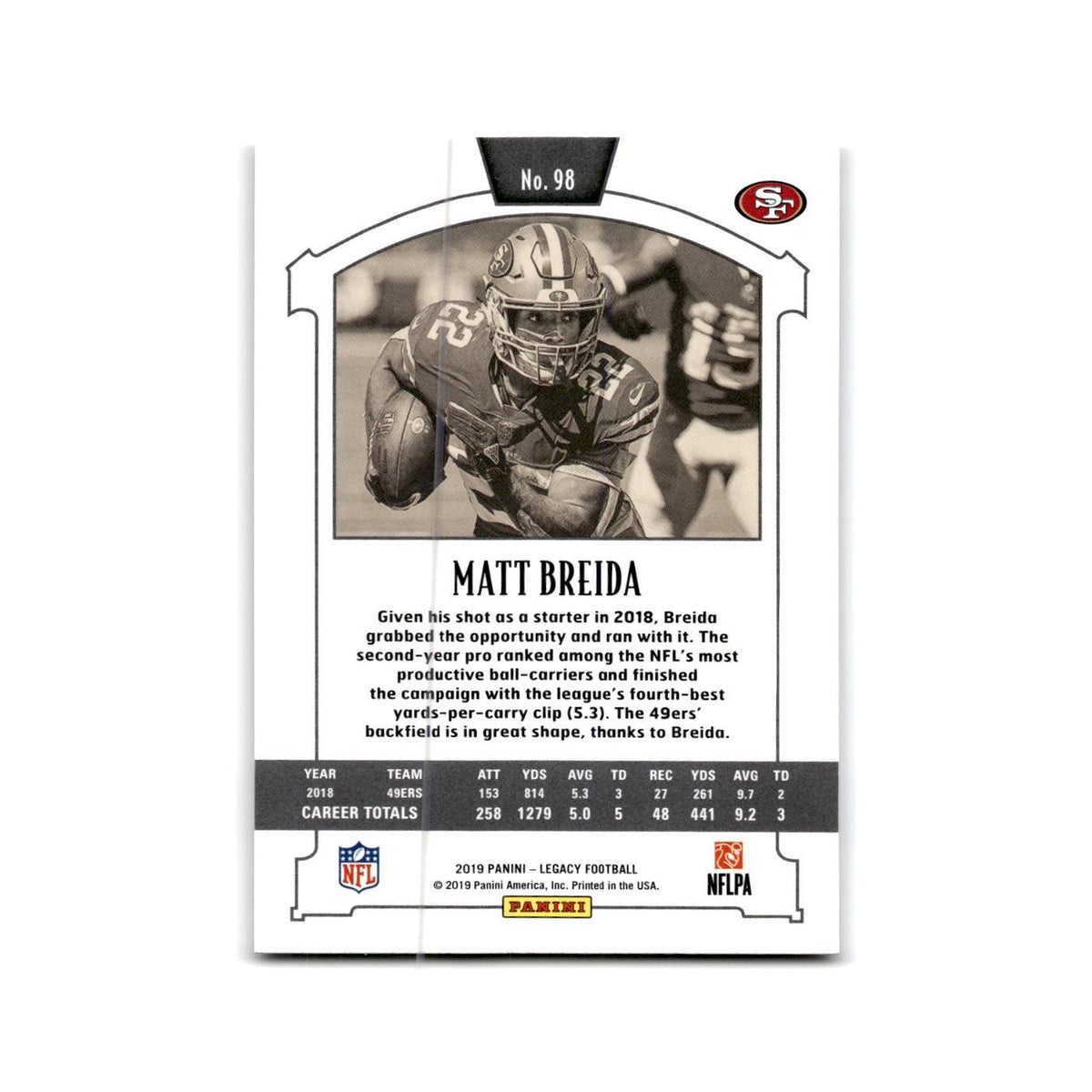Matt Breida 2019 Panini Legacy #98 San Francisco 49ers Football Card NM