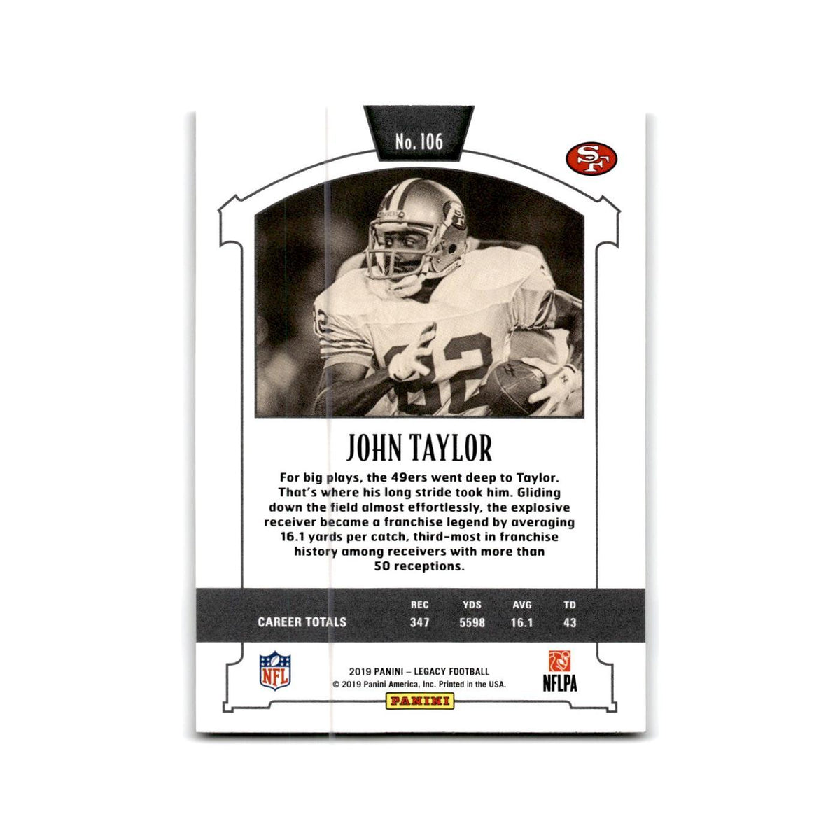 John Taylor 2019 Panini Legacy #106 San Francisco 49ers Football Card NM