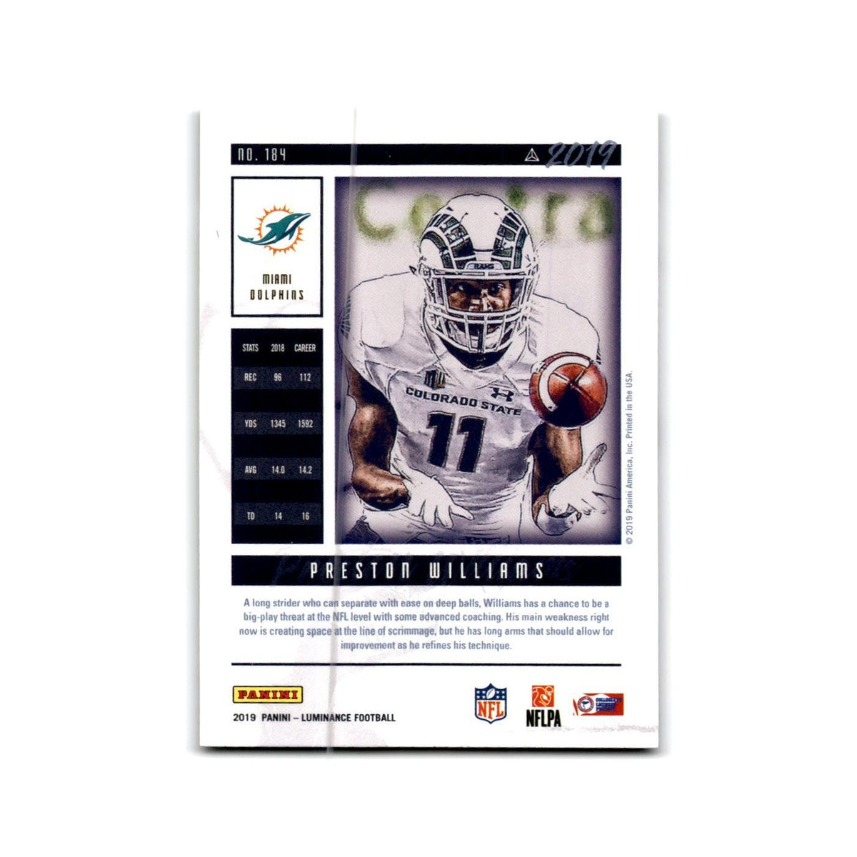 Preston Williams Rookie 2019 Panini Luminance #184 Miami Dolphins NM