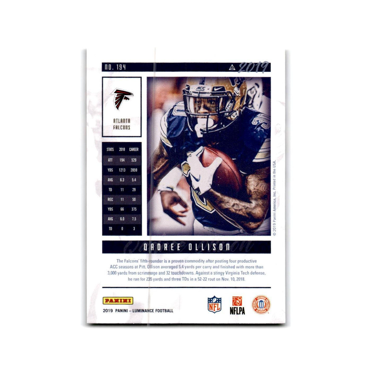 Qadree Ollison Rookie 2019 Panini Luminance #194 Atlanta Falcons NM