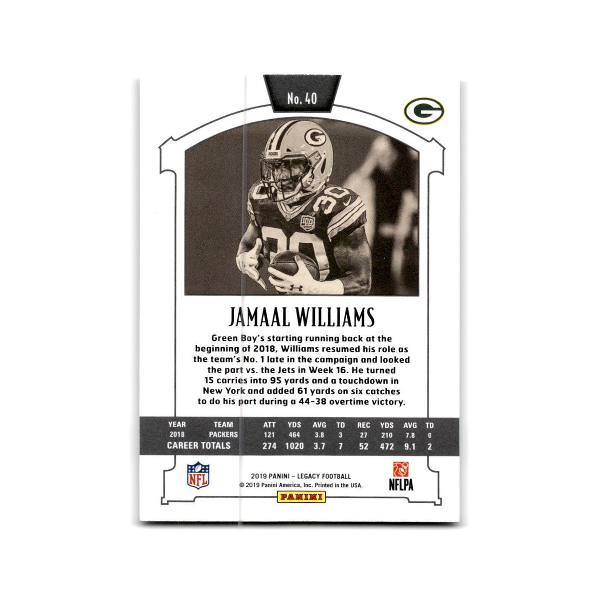 Jamaal Williams 2019 Panini Legacy #40 Green Bay Packers Football Card NM