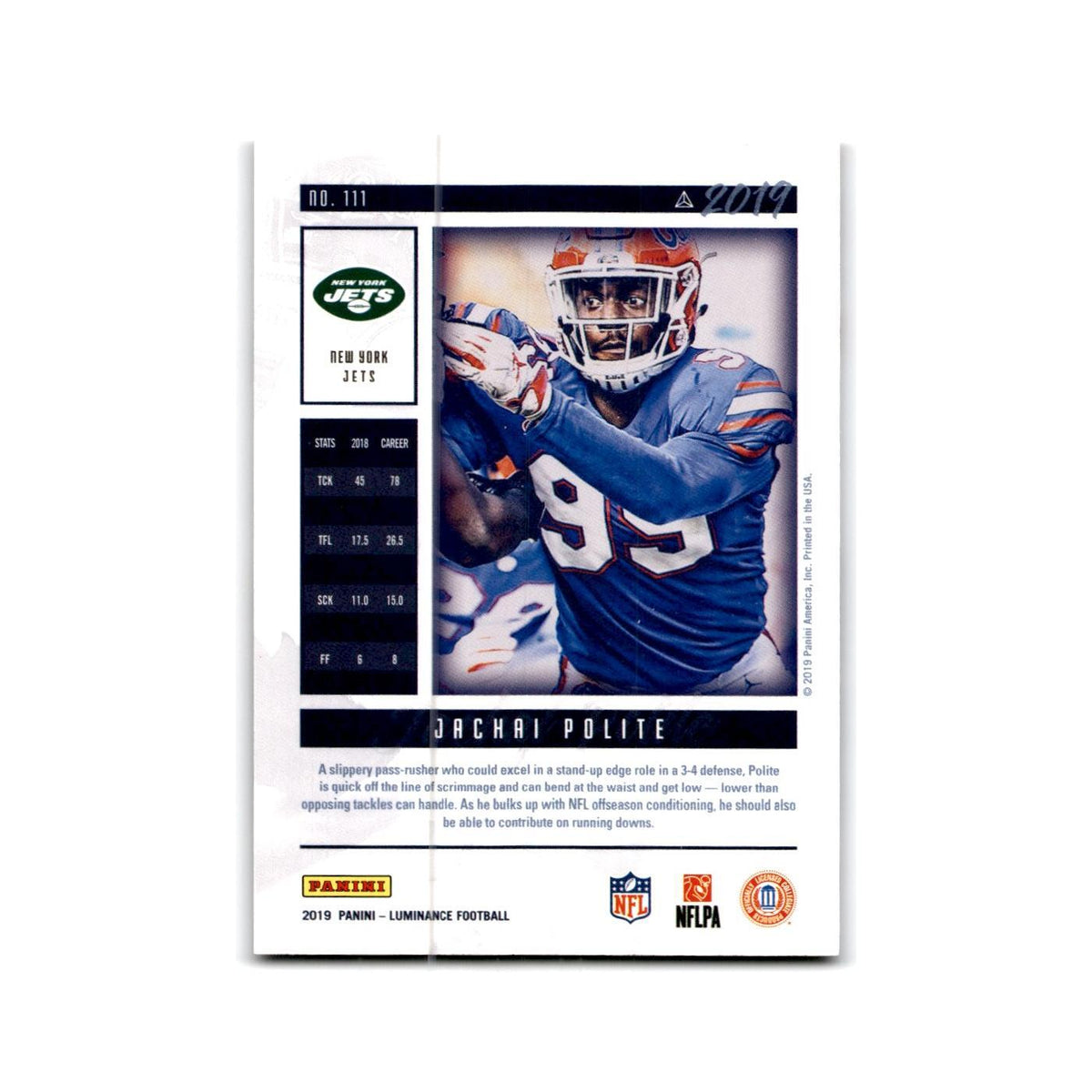 Jachai Polite Rookie #/49 2019 Panini Luminance Green #111 New York Jets NM