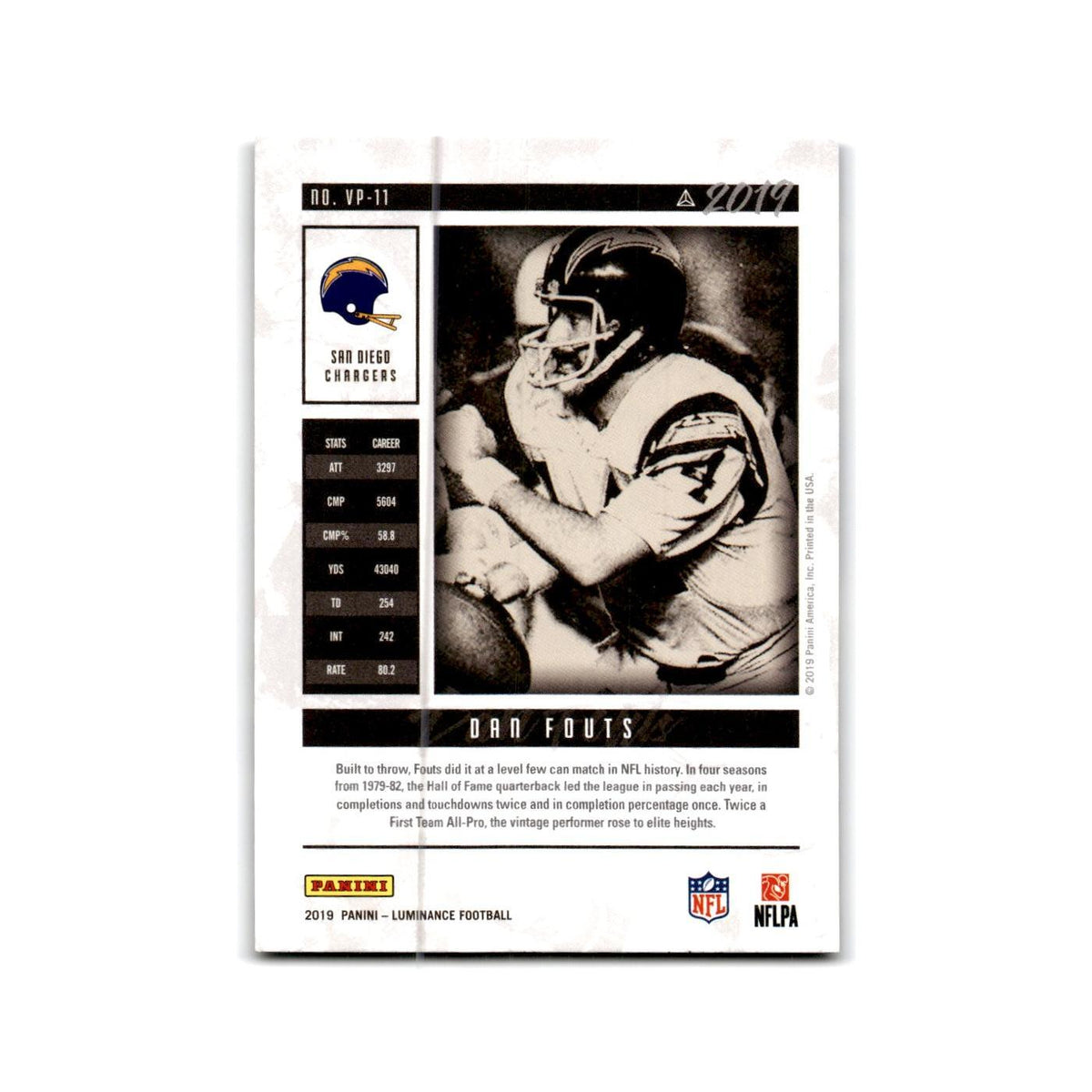 Dan Fouts 2019 Panini Luminance Vintage Performers #VP-11 San Diego Chargers NM