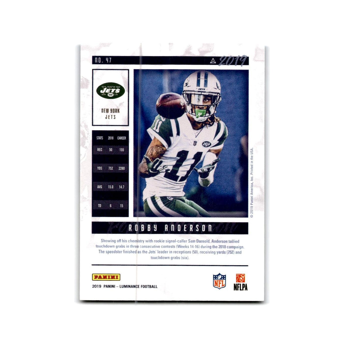 Robby Anderson #/275 2019 Panini Luminance #47 New York Jets Football Card NM