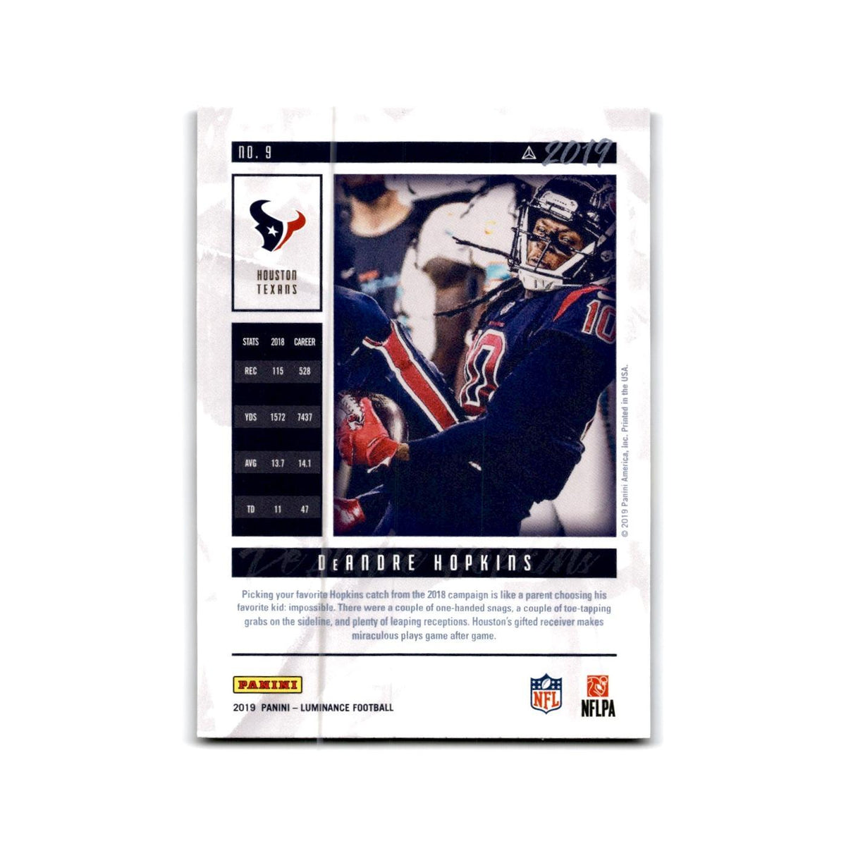 DeAndre Hopkins 2019 Panini Luminance #9 Houston Texans Football Card NM