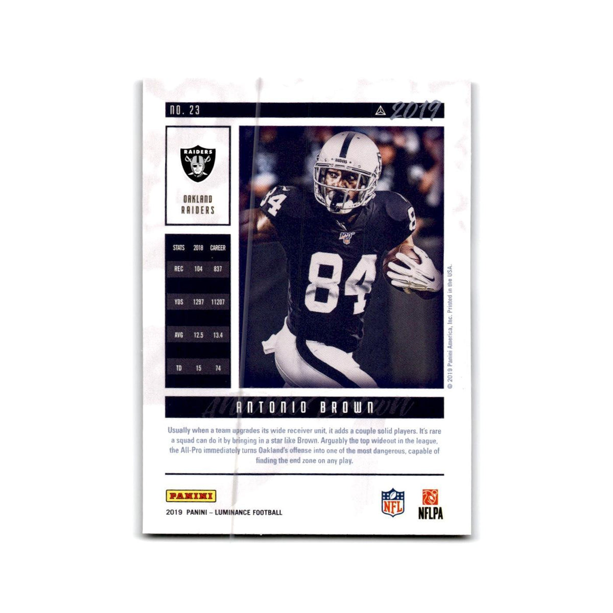 Antonio Brown 2019 Panini Luminance #23 Oakland Raiders Football Card NM