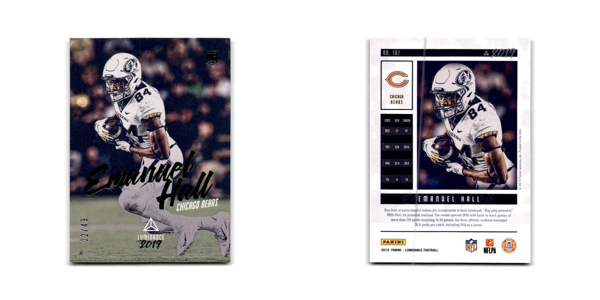 Emanuel Hall Rookie #/49 2019 Panini Luminance Green #187 Chicago Bears NM