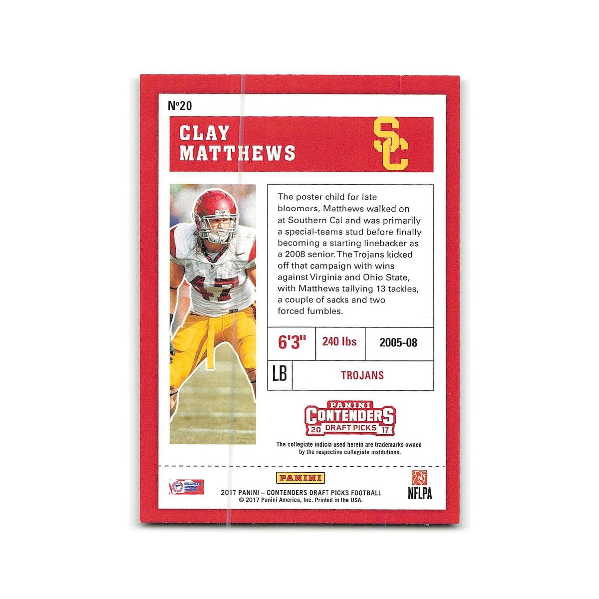 Clay Mathews 2017 Panini Contenders Draft Picks #20 USC Trojans Football Card NM