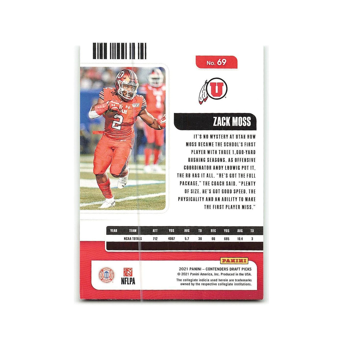 Zack Moss 2021 Panini Contenders Draft Picks #69 Utah Utes Football Card NM