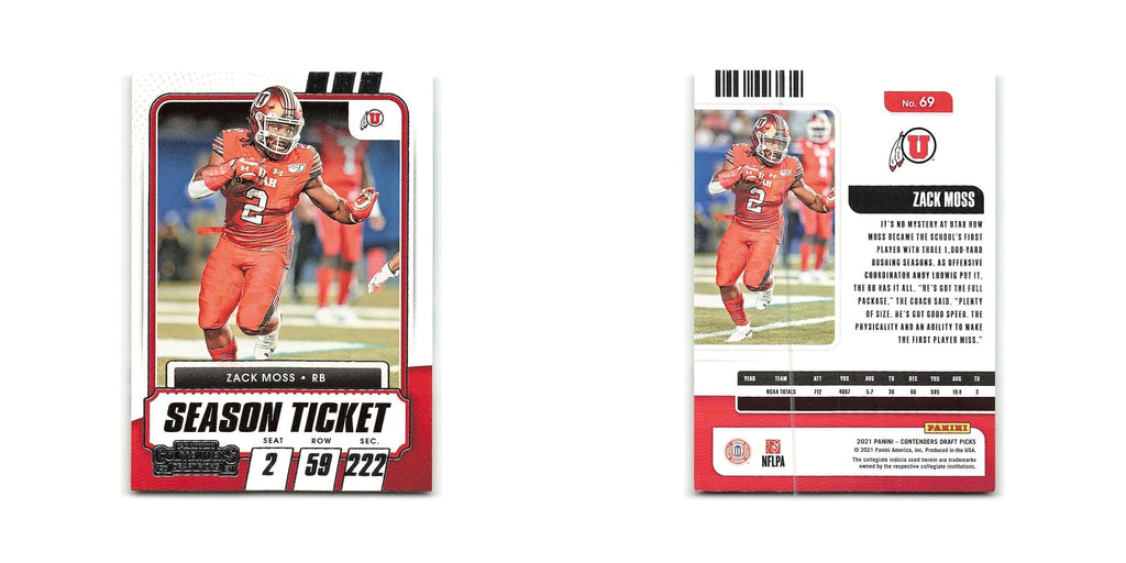 Zack Moss 2021 Panini Contenders Draft Picks #69 Utah Utes Football Card NM