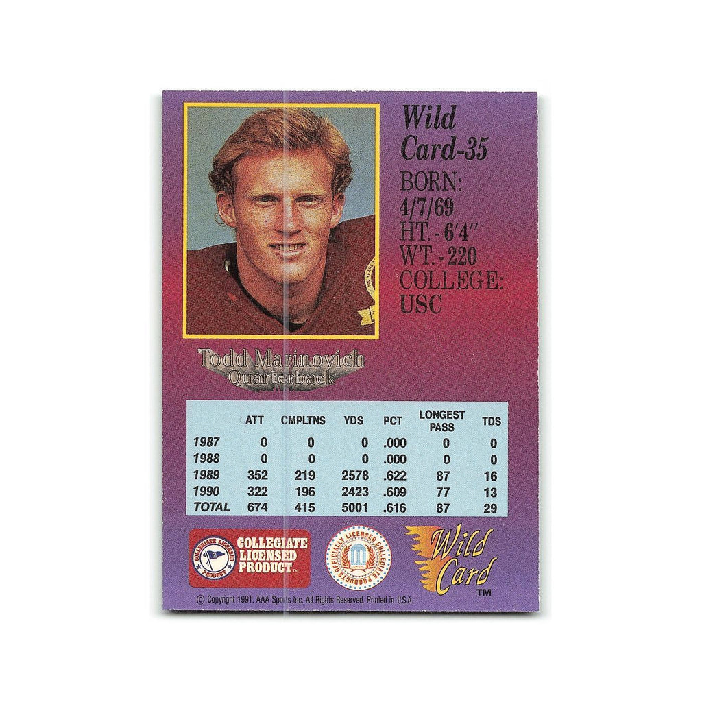 Todd Marinovich Rookie 1991 Wild Card 1st Edition #35 USC Trojans NM