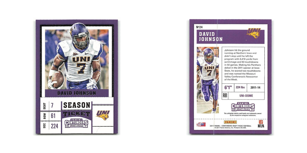 David Johnson 2017 Panini Contenders Draft Picks #24 Northern Iowa Panthers NM