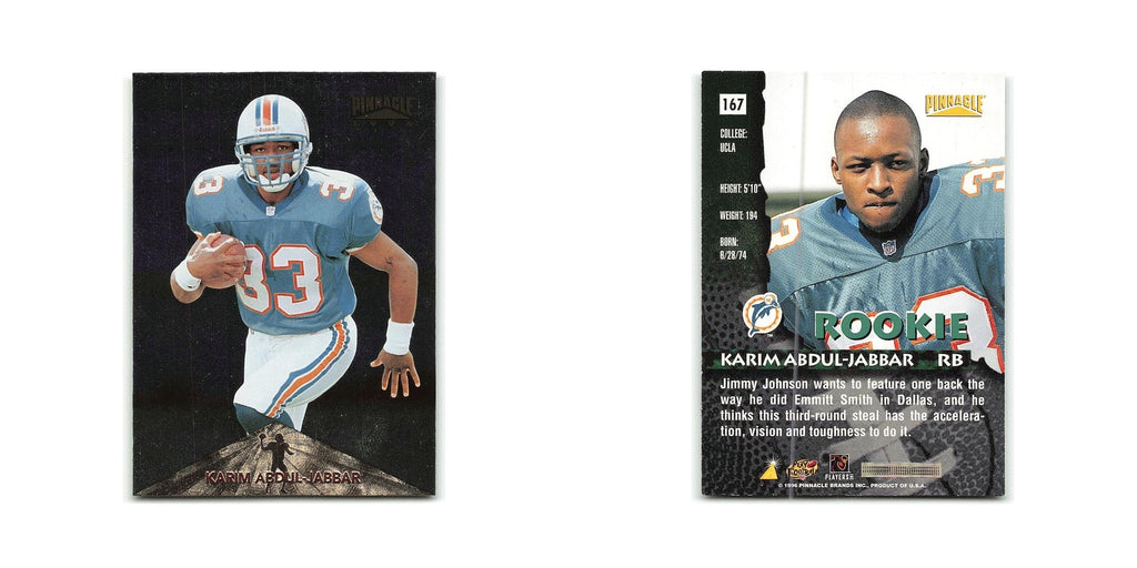 Karim Abdul-Jabbar Rookie 1996 Pinnacle #167 Miami Dolphins Football Card NM