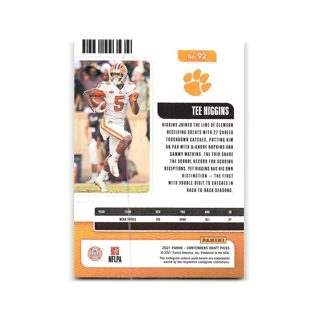 Tee Higgins 2021 Panini Contenders Draft Picks #92 Clemson Tigers NM
