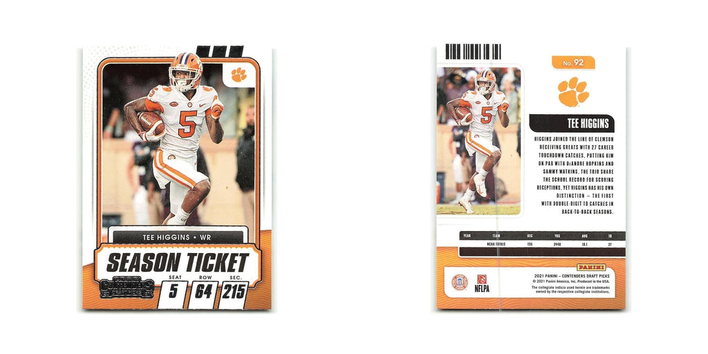 Tee Higgins 2021 Panini Contenders Draft Picks #92 Clemson Tigers NM