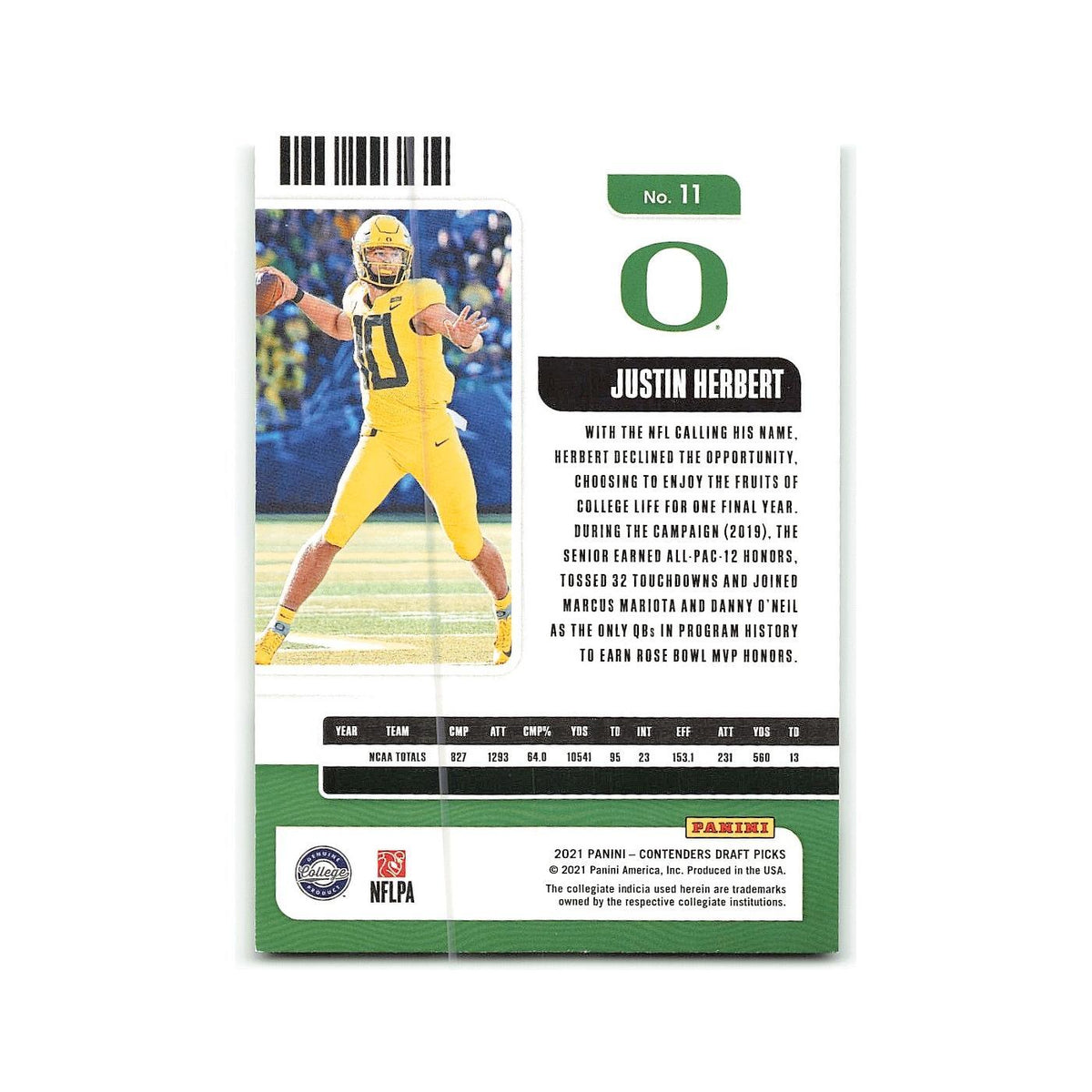 Justin Herbert 2021 Panini Contenders Draft Picks #11 Oregon Ducks NM