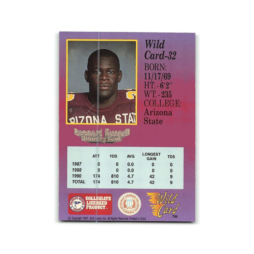 Leonard Russell 1991 Wild Card #32 Arizona State Sun Devils Football Card NM