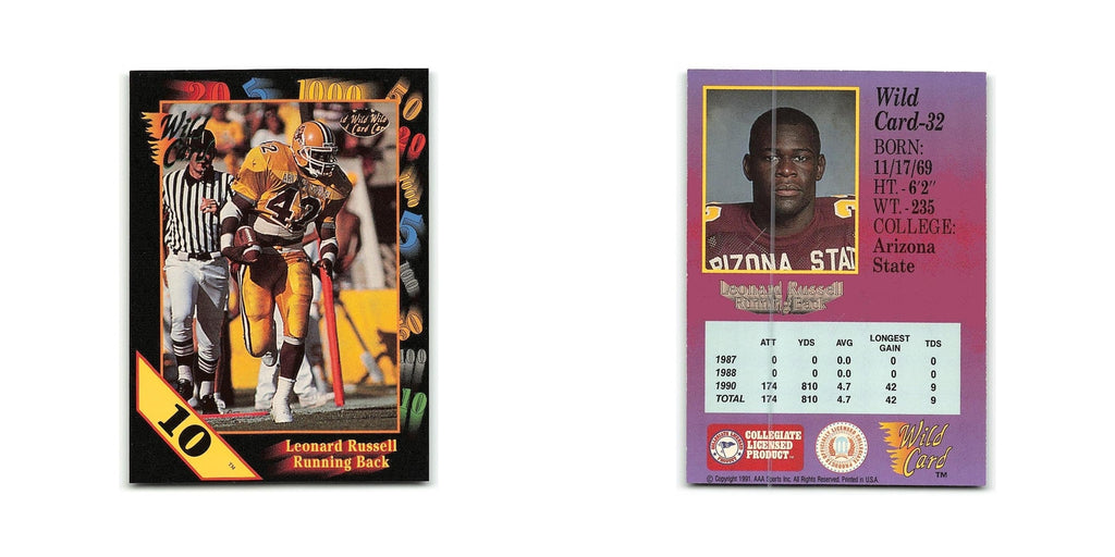 Leonard Russell 1991 Wild Card #32 Arizona State Sun Devils Football Card NM