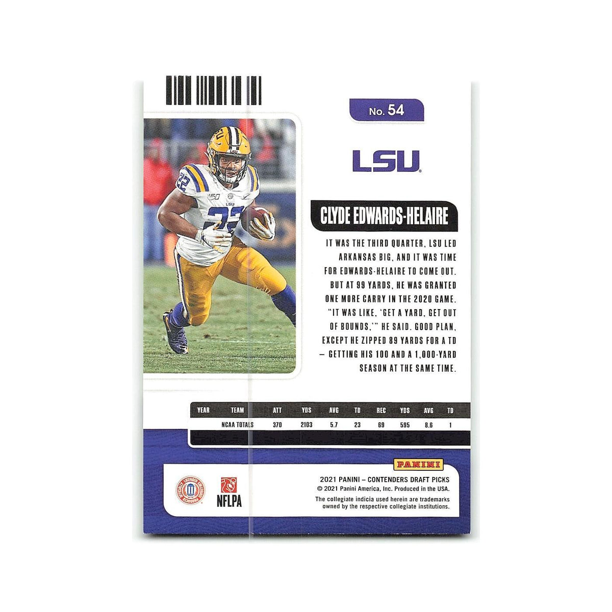 Clyde Edwards-Helaire 2021 Panini Contenders Draft Picks #54 LSU Tigers NM