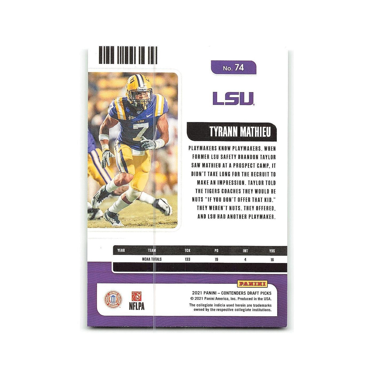 Tyrann Mathieu 2021 Panini Contenders Draft Picks #74 LSU Tigers NM