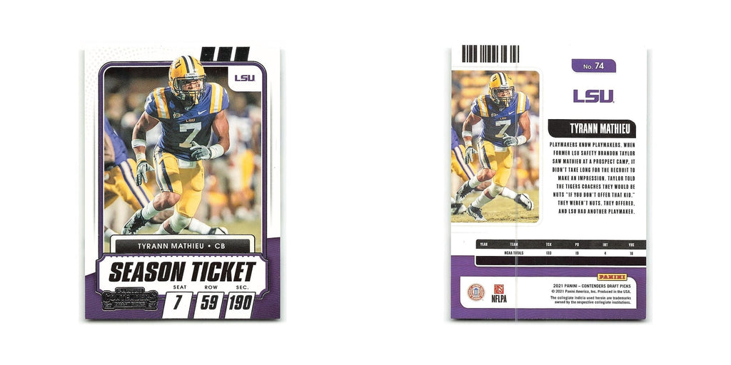 Tyrann Mathieu 2021 Panini Contenders Draft Picks #74 LSU Tigers NM
