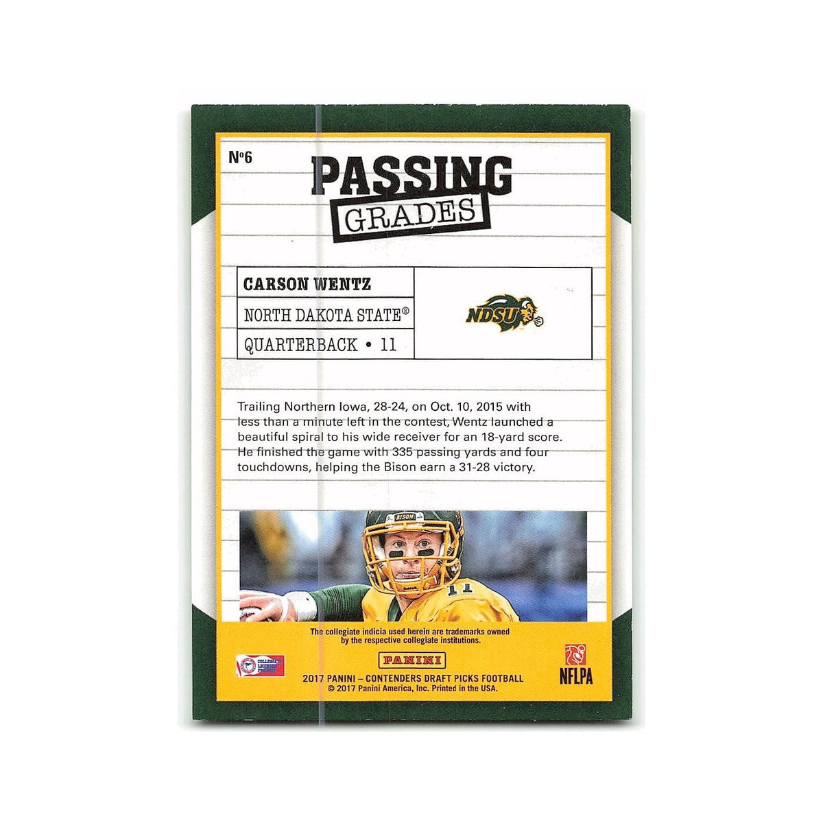 Carson Wentz 2017 Panini Contenders Draft Picks Passing Grades #6 NM
