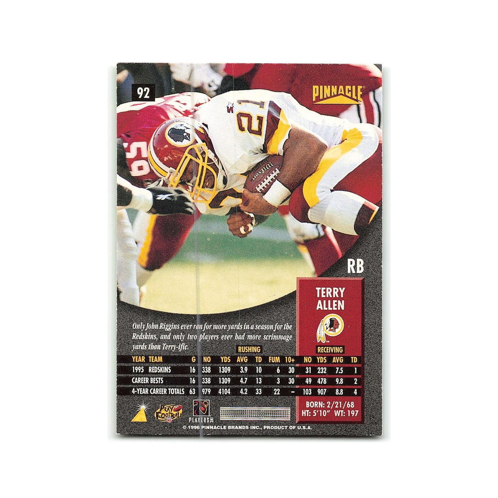 Terry Allen 1996 Pinnacle #92 Washington Redskins Football Card NM