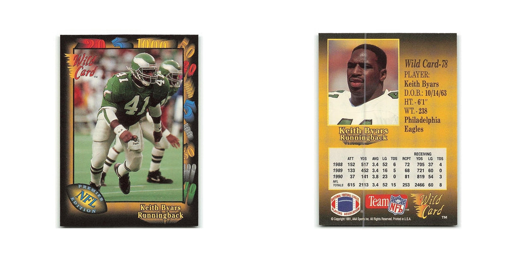 Keith Byars 1991 Wild Card #78 Philadelphia Eagles Football Card NM