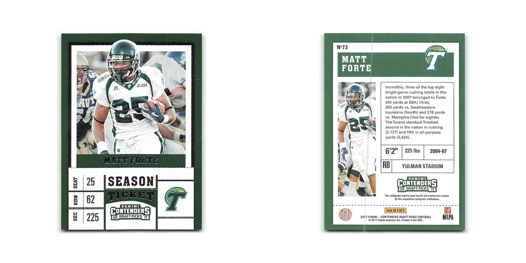 Matt Forte 2017 Panini Contenders Draft Picks #73 Tulane Green Wave NM