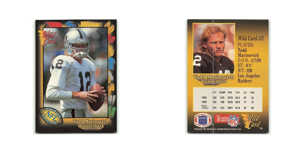 Todd Marinovich 1991 Wild Card #147 Los Angeles Raiders Football Card NM