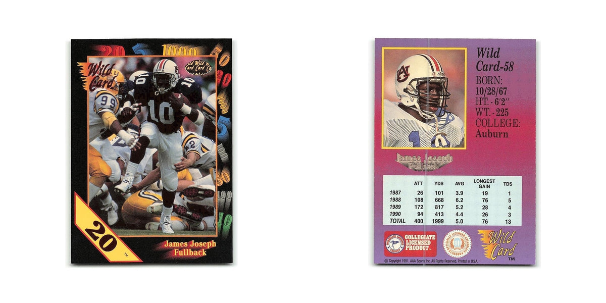 James Joseph 1991 Wild Card #58 Auburn Tigers Football Card NM