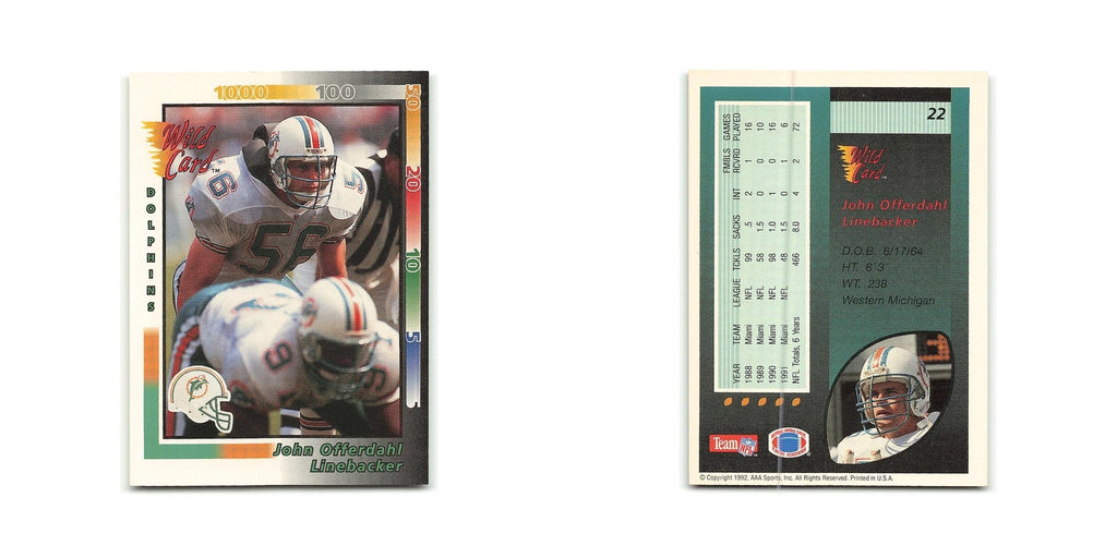 John Offerdahl 1992 Wild Card #22 Miami Dolphins Football Card NM