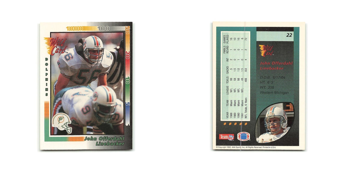 John Offerdahl 1992 Wild Card #22 Miami Dolphins Football Card NM