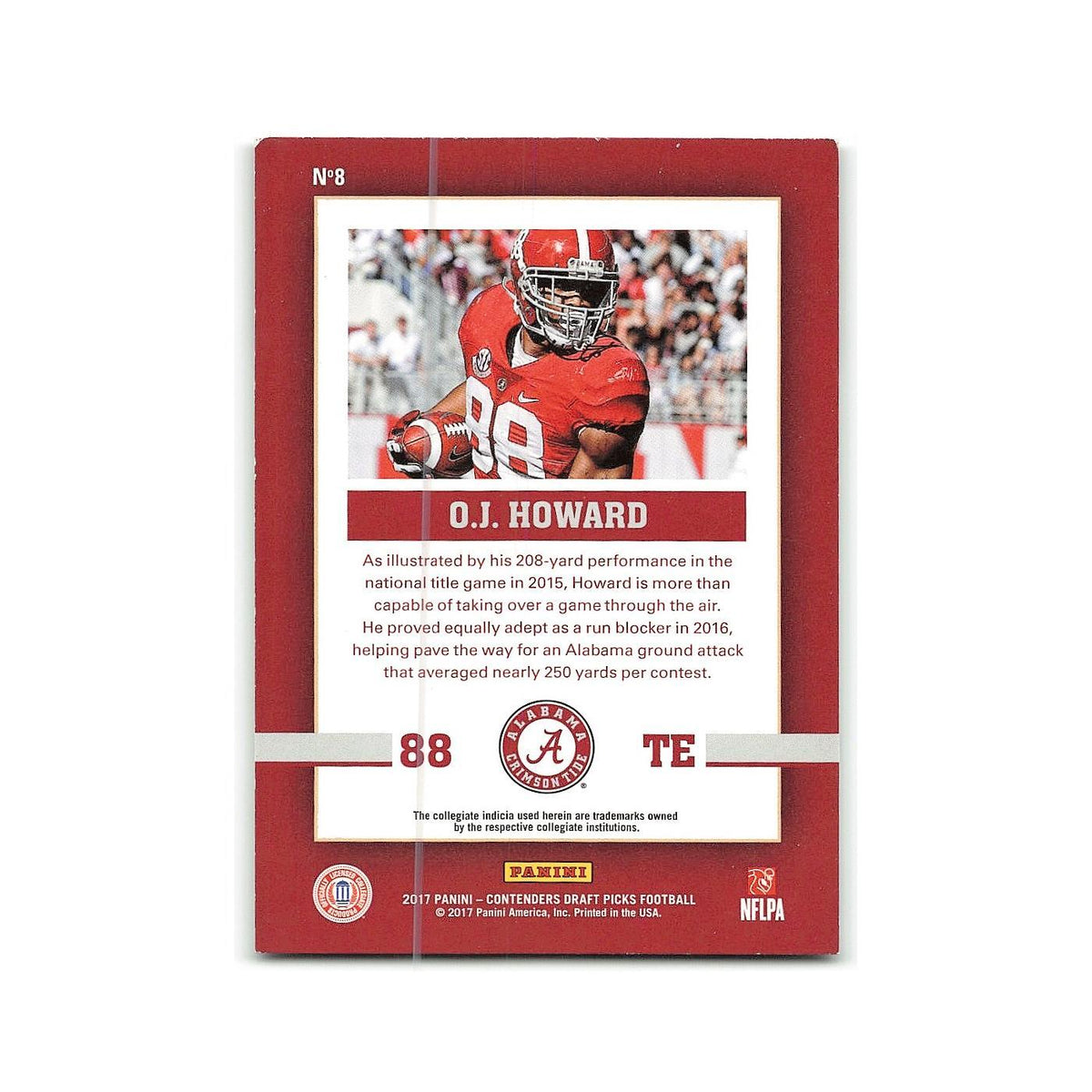 O.J. Howard 2017 Panini Contenders Draft Picks School Colors #8 NM